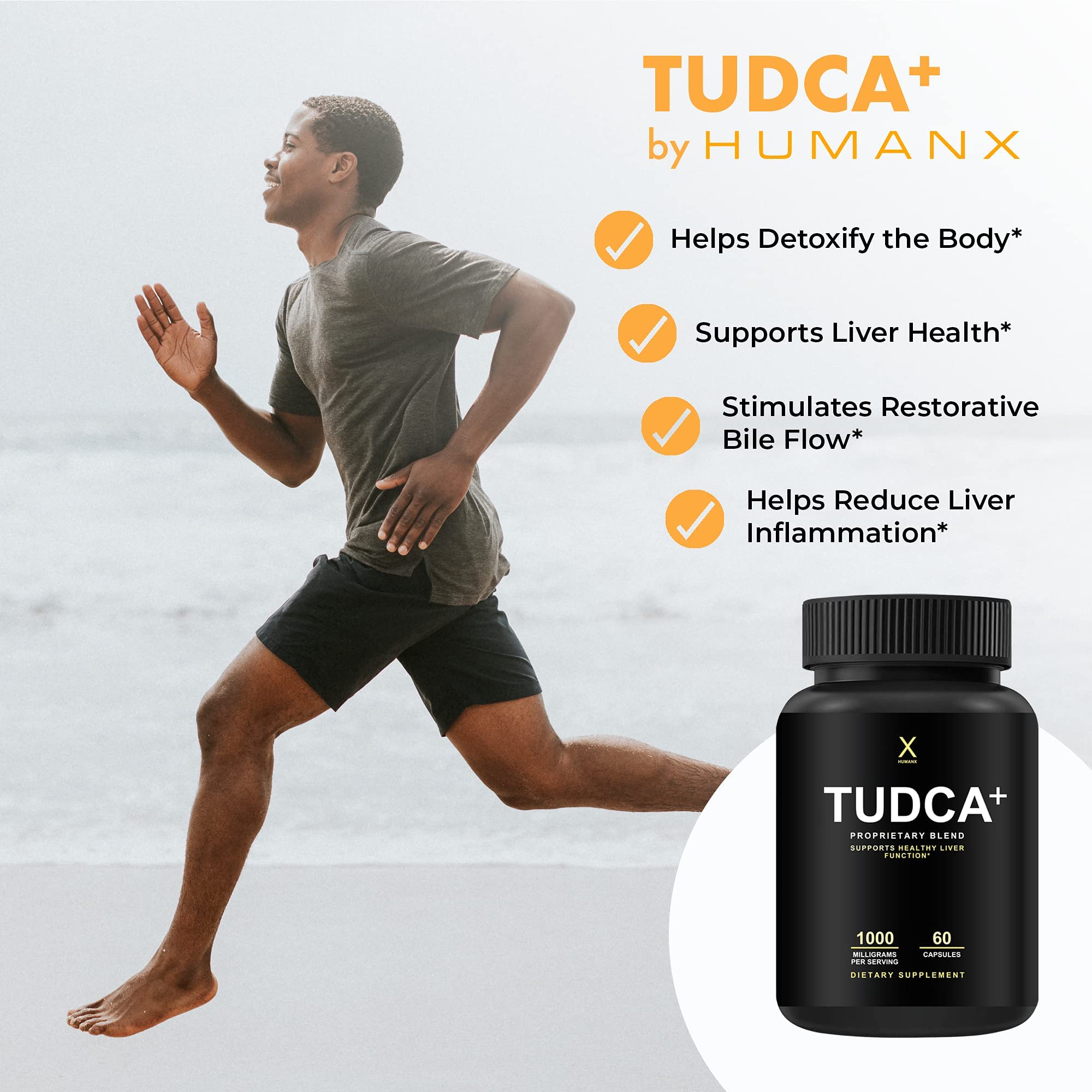 HUMANX TUDCA+ cápsulas en mano que muestran tamaño y control de la dosis