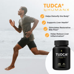 HUMANX TUDCA+ cápsulas en mano que muestran tamaño y control de la dosis