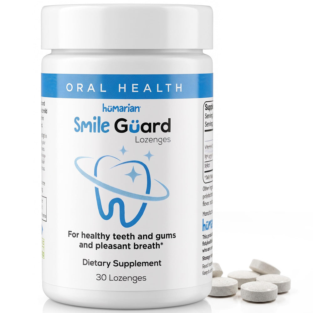 Humarian Smile Guard frontal del envase mostrando beneficio de soporte oral