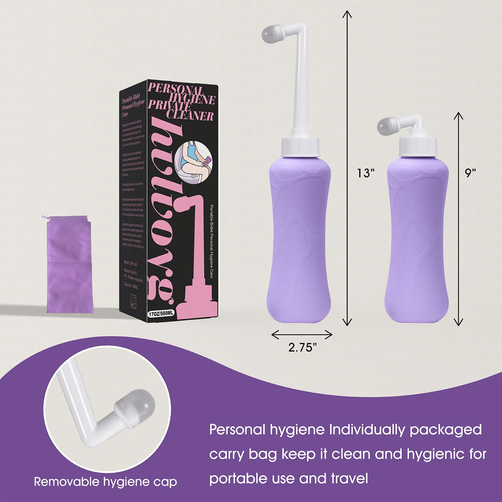 HVLVOYG peri bottle junto a una regla para mostrar escala real del producto