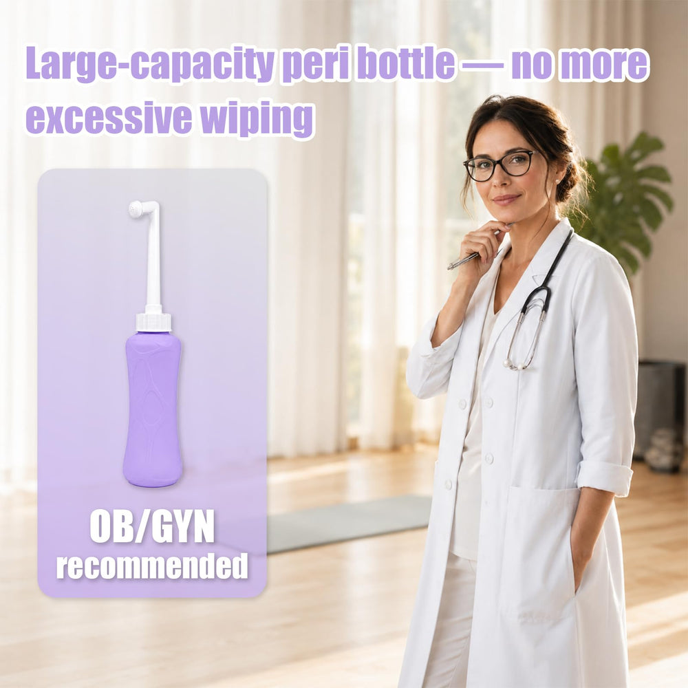 HVLVOYG peri bottle sostenido en mano para mostrar textura antideslizante