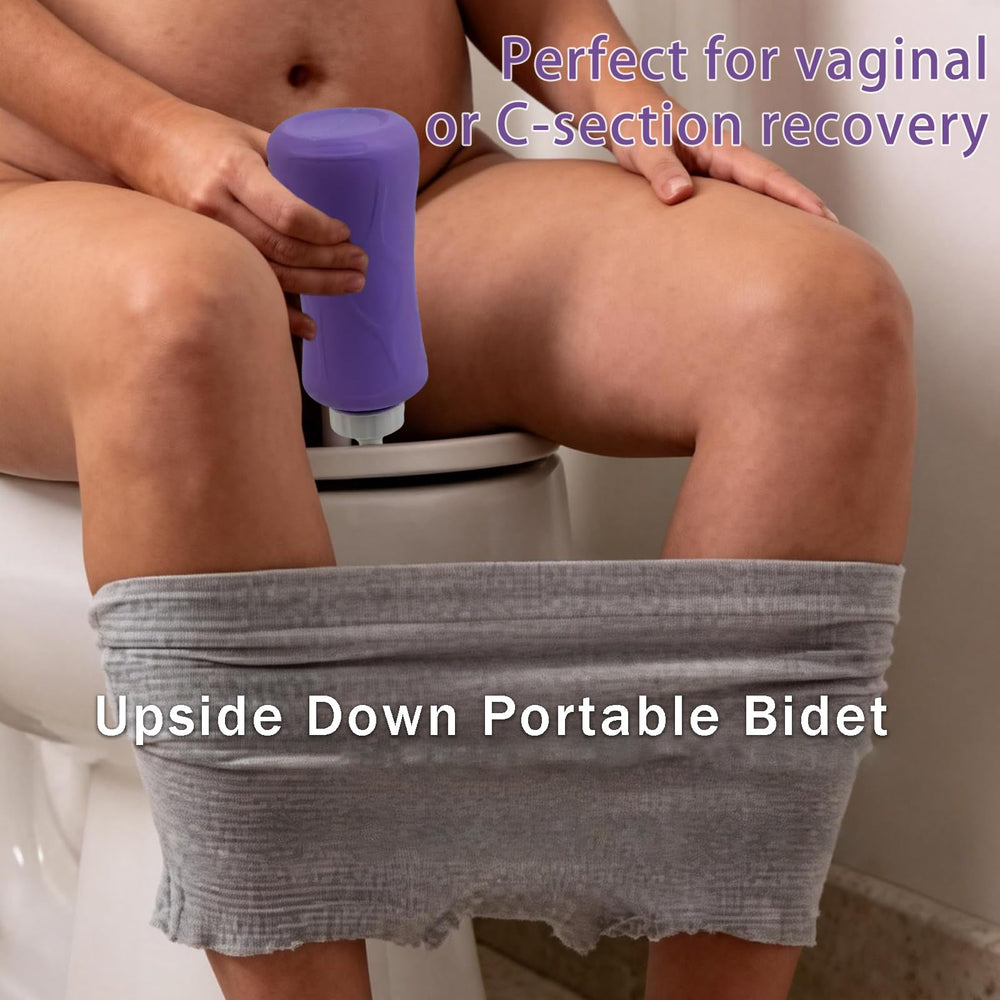 HVLVOYG peri bottle en uso junto a lavabo para higiene íntima cómoda