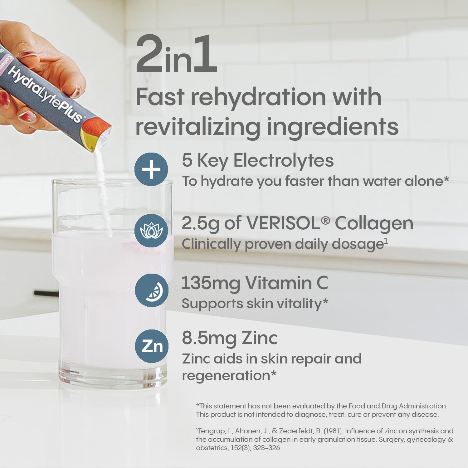 Hydralyte etiqueta con ingredientes clave y beneficios visibles