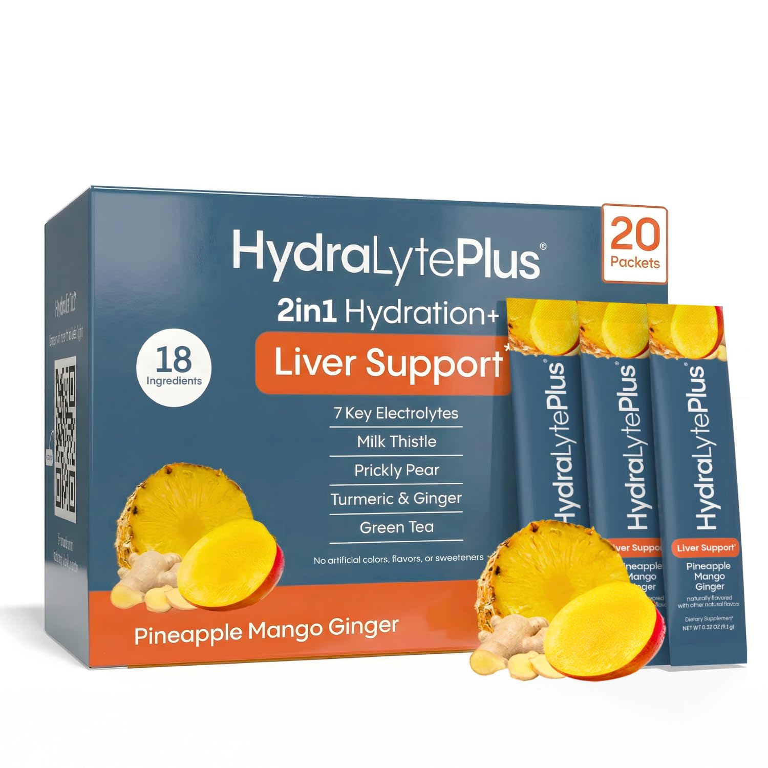 Hydralyte frente del empaque piña mango mostrando variedad y beneficio de hidratación rápida