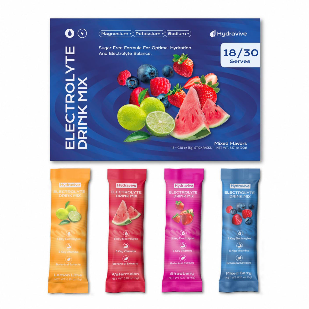 Hydravive frente del empaque mostrando variedad y beneficios