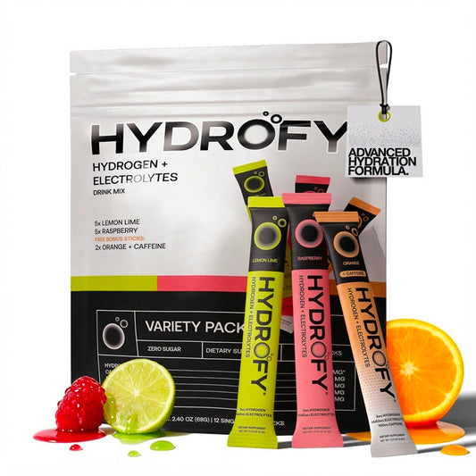 Hydrofy empaque frontal variedad mostrando sabores y conteo