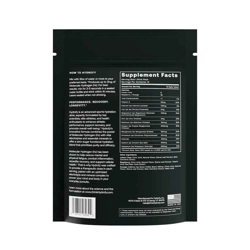 Hydrofy etiqueta de ingredientes y electrolitos para transparencia