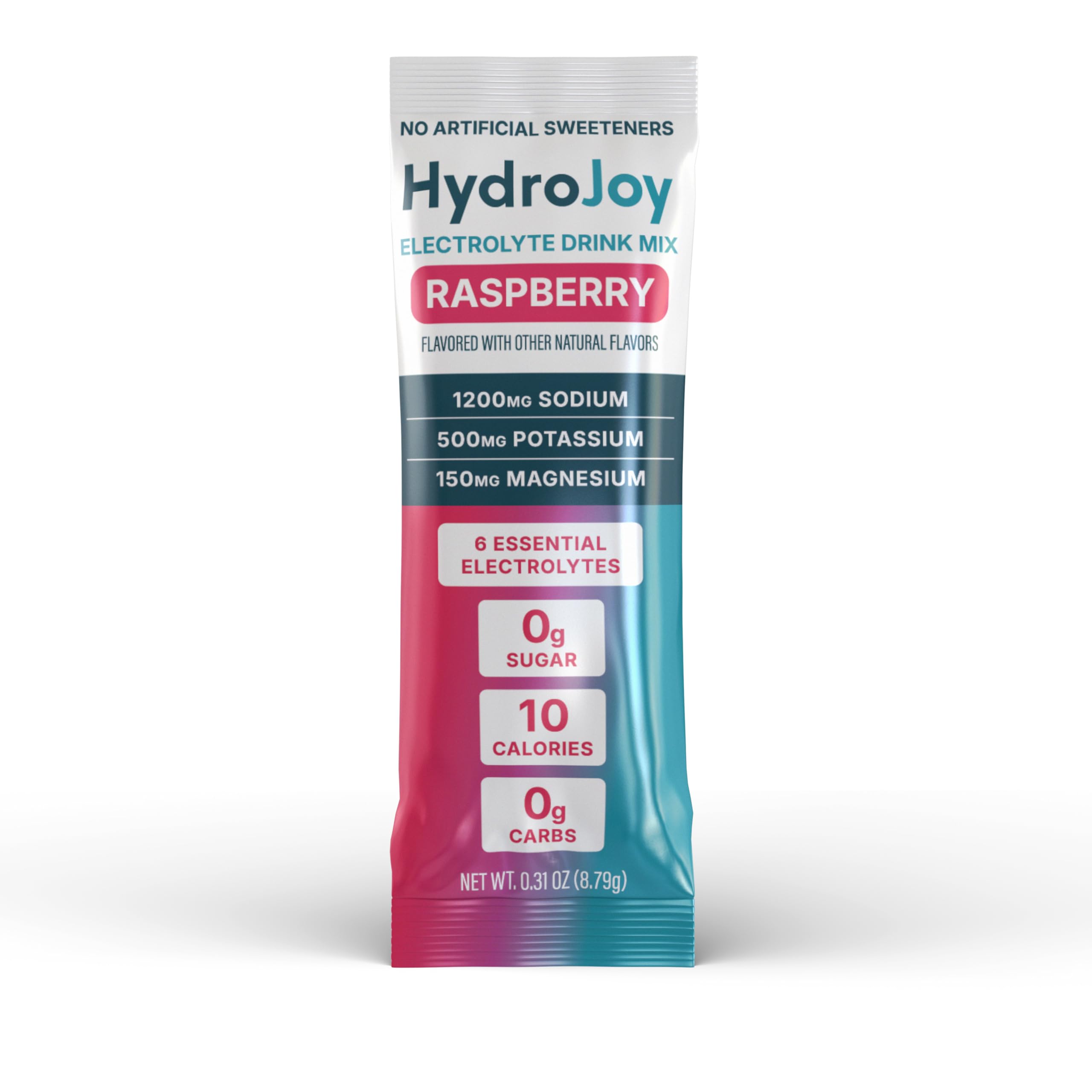 Etiqueta de HydroJoy con lista de electrolitos y beneficios visibles en el envase