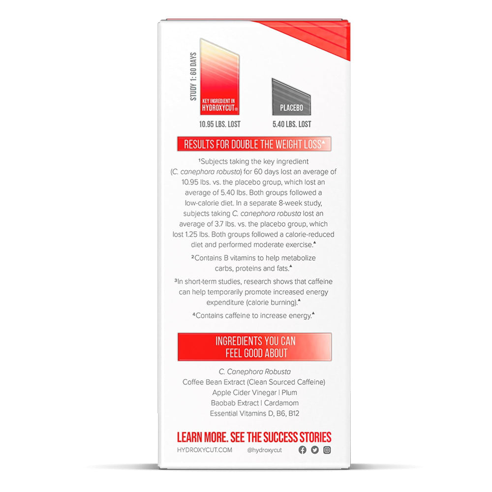 Hydroxycut junto a fruta y agua sugiere integración con dieta saludable