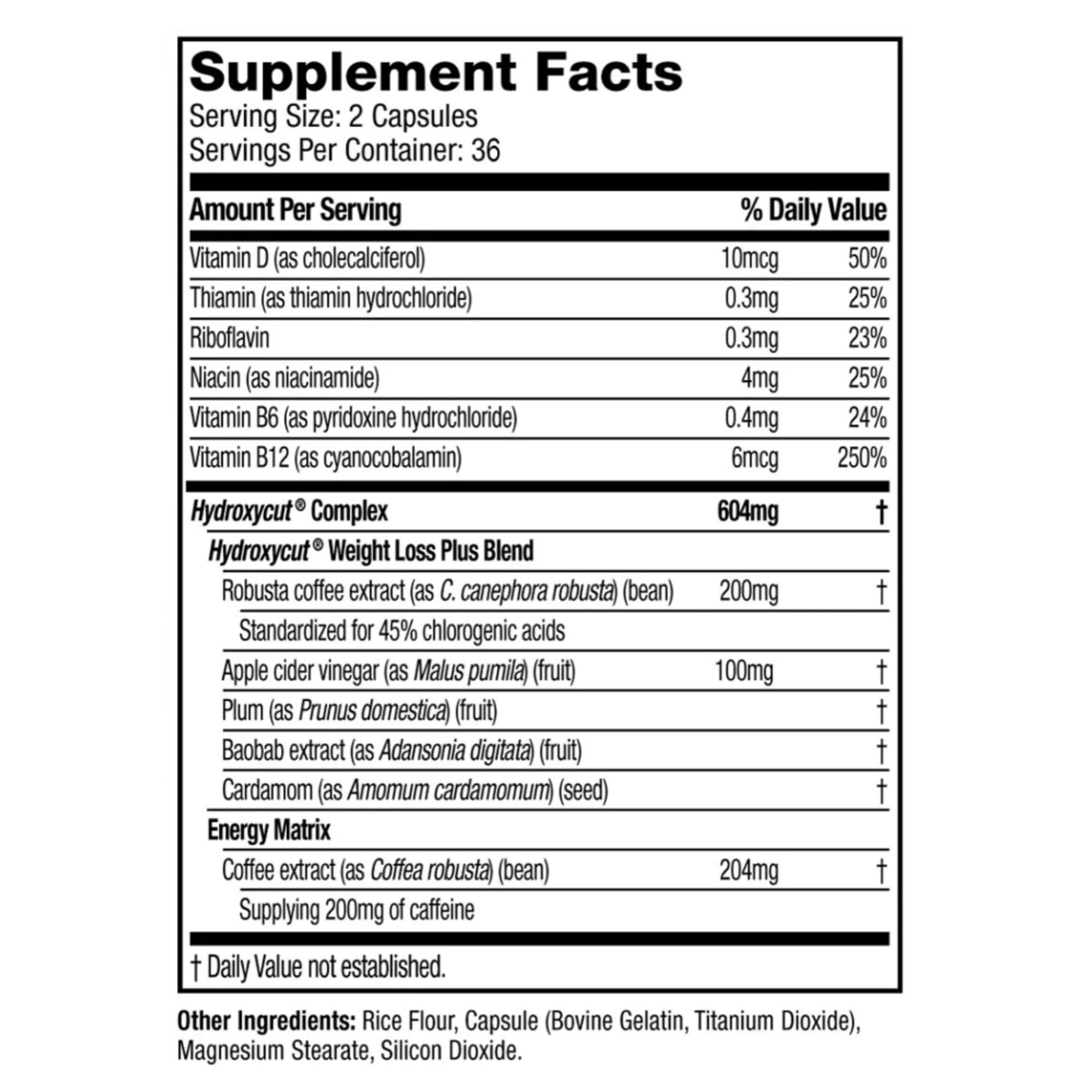 Hydroxycut cápsulas en primer plano detalle de textura y rápida liberación