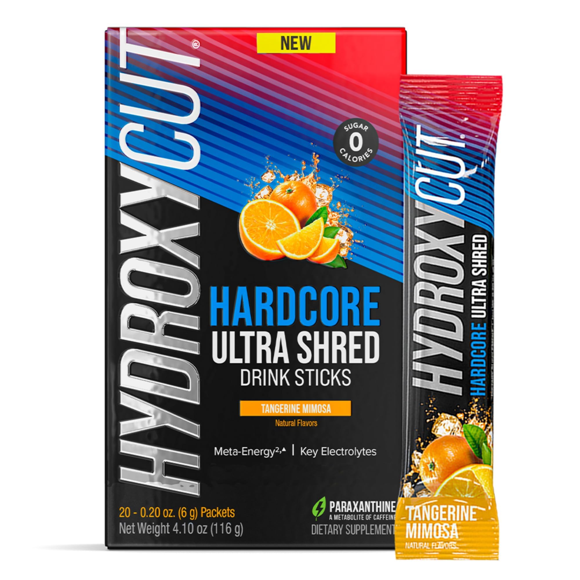 Hydroxycut empaque frontal Tangerine Mimosa mostrando conveniencia