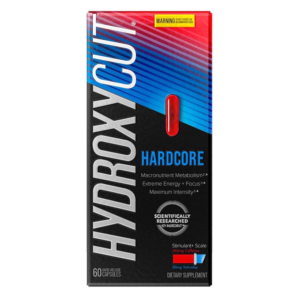 Hydroxycut frente del empaque mostrando diseño y beneficios rápidos