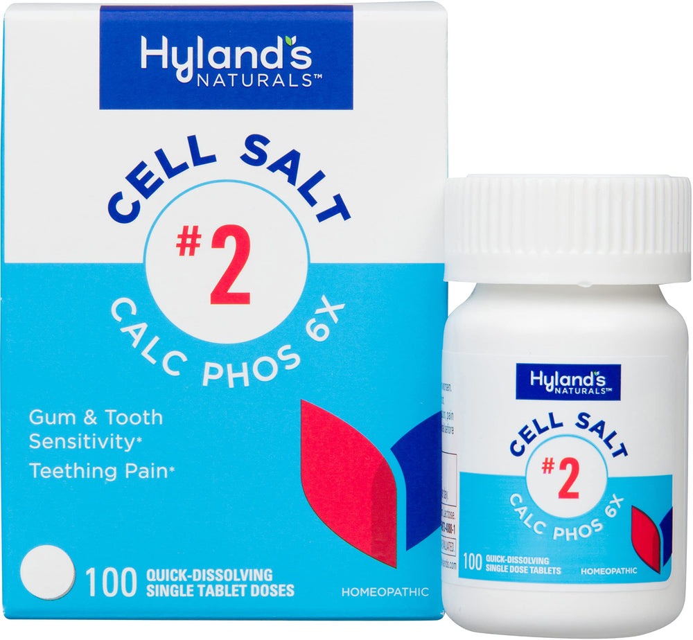 Hyland's frasco frontal mostrando el envase y beneficios naturales