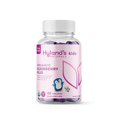 Hyland's frasco frontal mostrando etiqueta orgánica y beneficios visuales