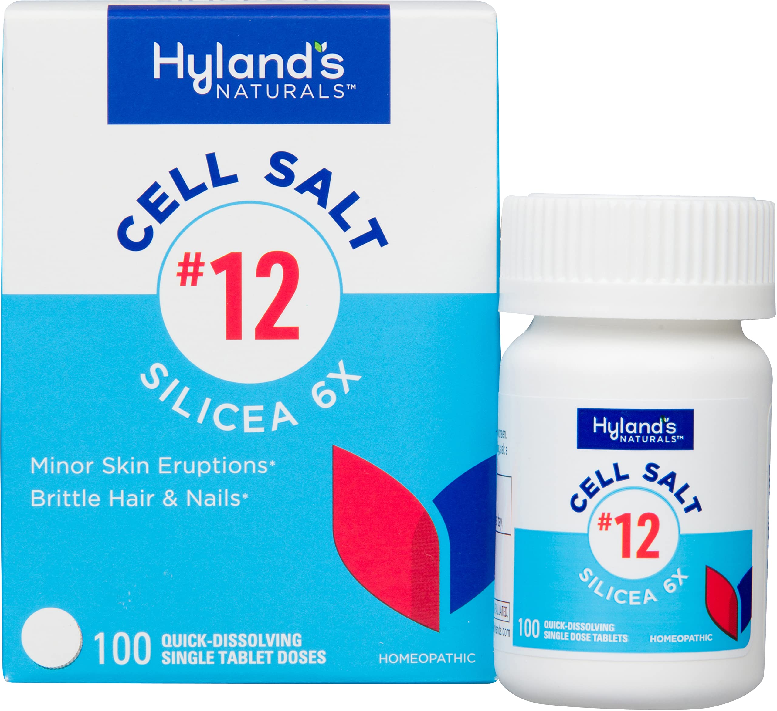 Hyland's frasco frontal con etiqueta clara mostrando beneficios y cantidad