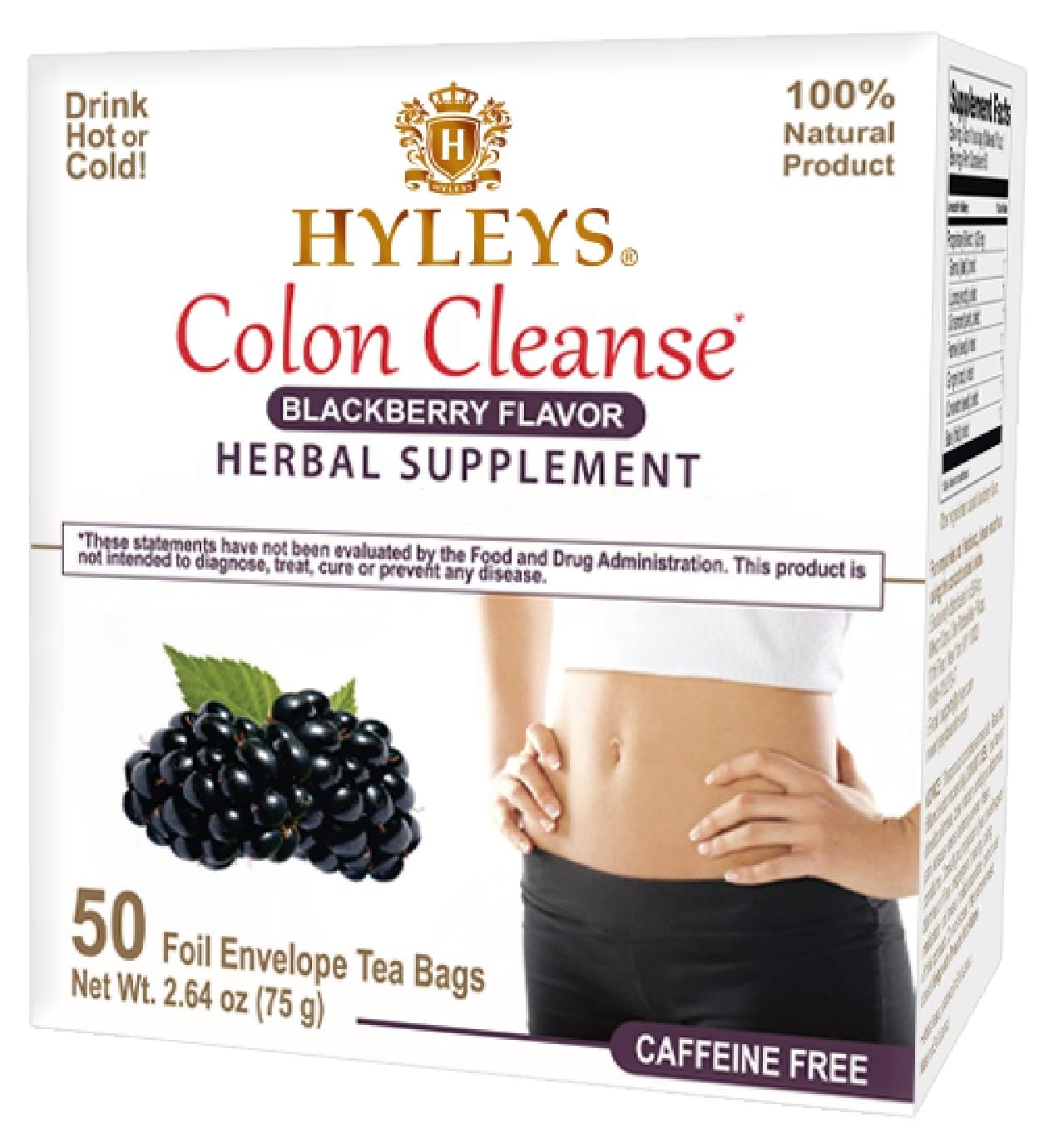 HYLEYS empaque frontal mostrando 50 bolsas y sabor mora para limpieza suave