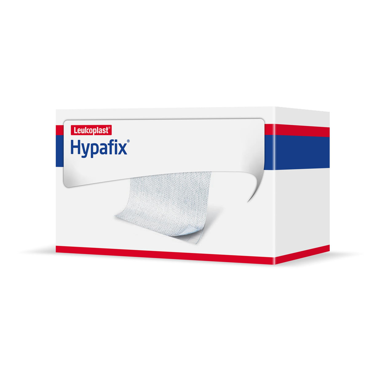 Hypafix rollo frontal mostrando ancho y longitud, sujeta apósitos con firmeza