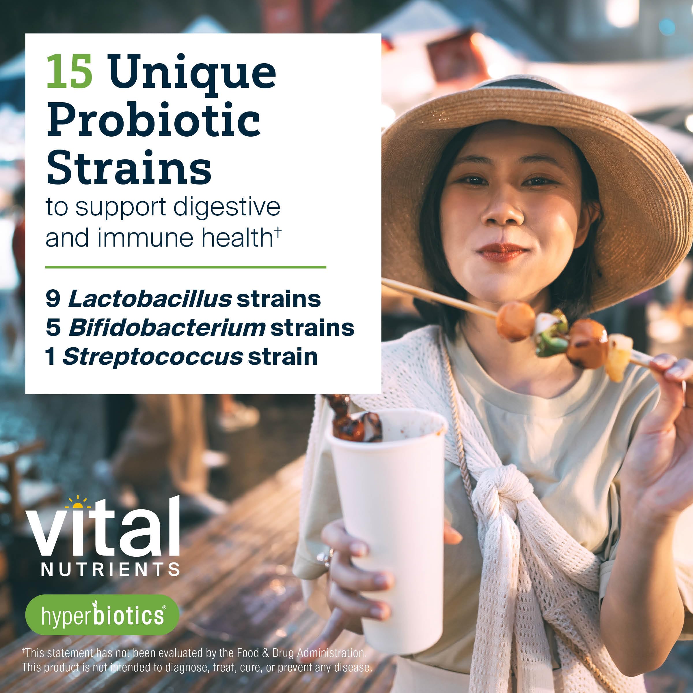Hyperbiotics Pro-15 persona sosteniendo la tableta para toma diaria conveniente