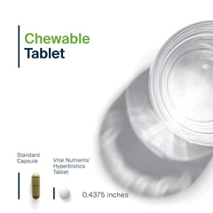Hyperbiotics primer plano de una tableta masticable que facilita toma diaria