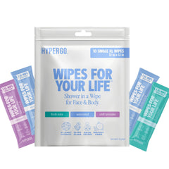 HyperGo presentación frontal mostrando paquete de 10 toallitas y beneficio limpieza completa