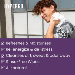 HyperGo primer plano de la toallita impregnada mostrando fórmula hidratante