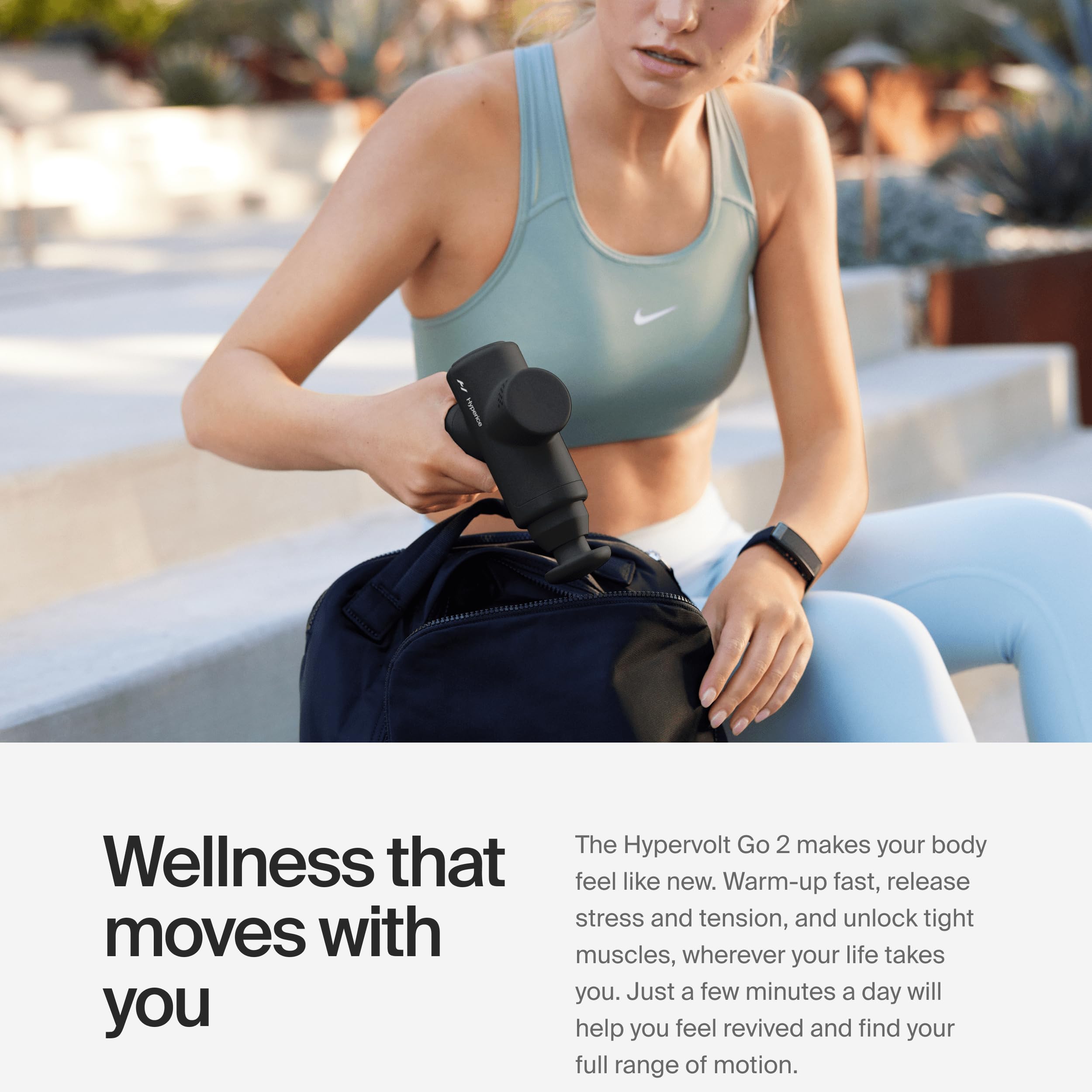 Hyperice cabezal aplicado en punto muscular para alivio localizado rápido