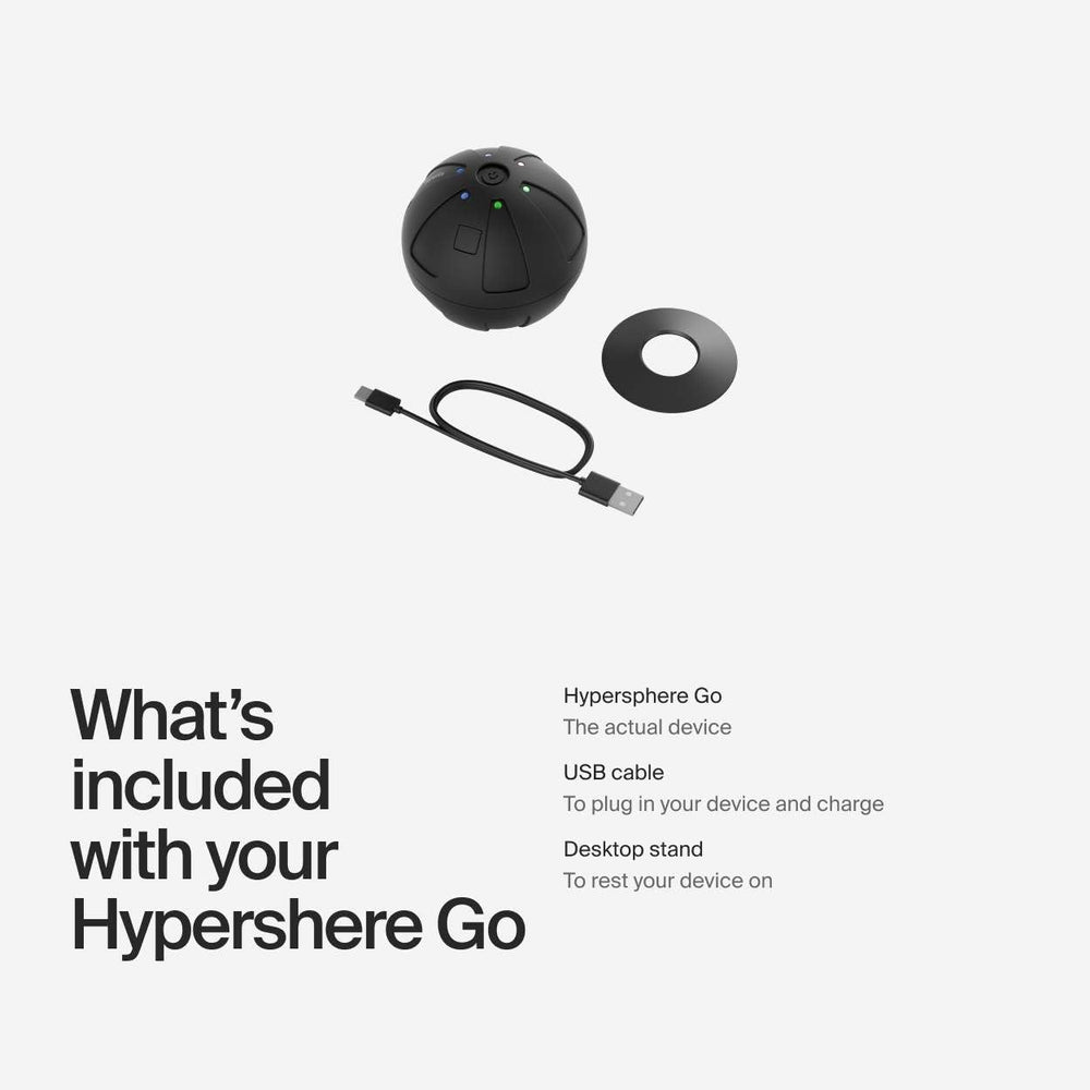 Hyperice Hypersphere Go LED de carga mostrando estado de batería y seguridad