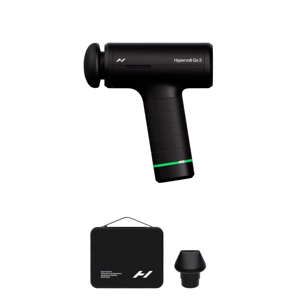 Hyperice Hypervolt Go 3 frontal mostrando diseño compacto y portabilidad