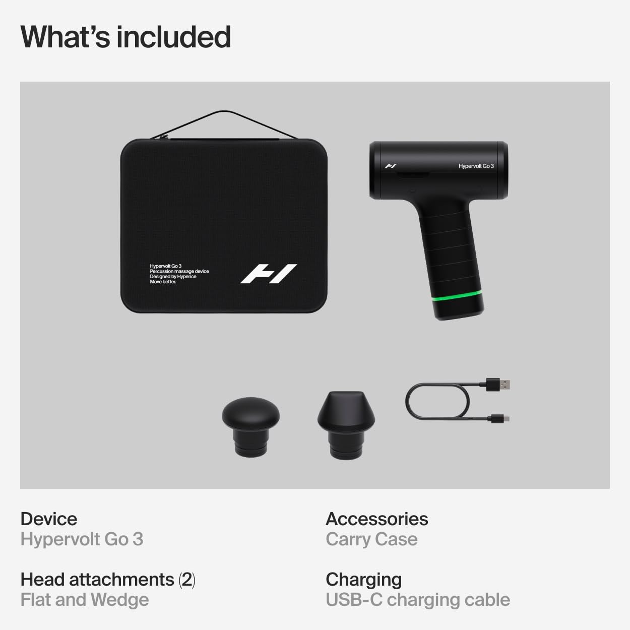 Hyperice Hypervolt Go 3 comparación tamaño con mano para mostrar ligereza