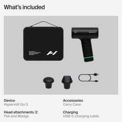 Hyperice Hypervolt Go 3 comparación tamaño con mano para mostrar ligereza