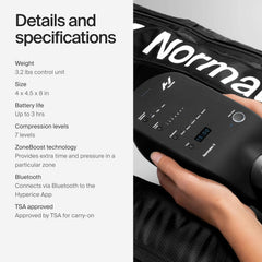 Hyperice Normatec 3 ilustración comparativa de talla Standard y medidas