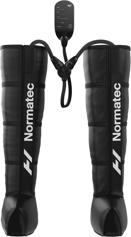 Hyperice Normatec 3 frontal del embalaje mostrando diseño y beneficios