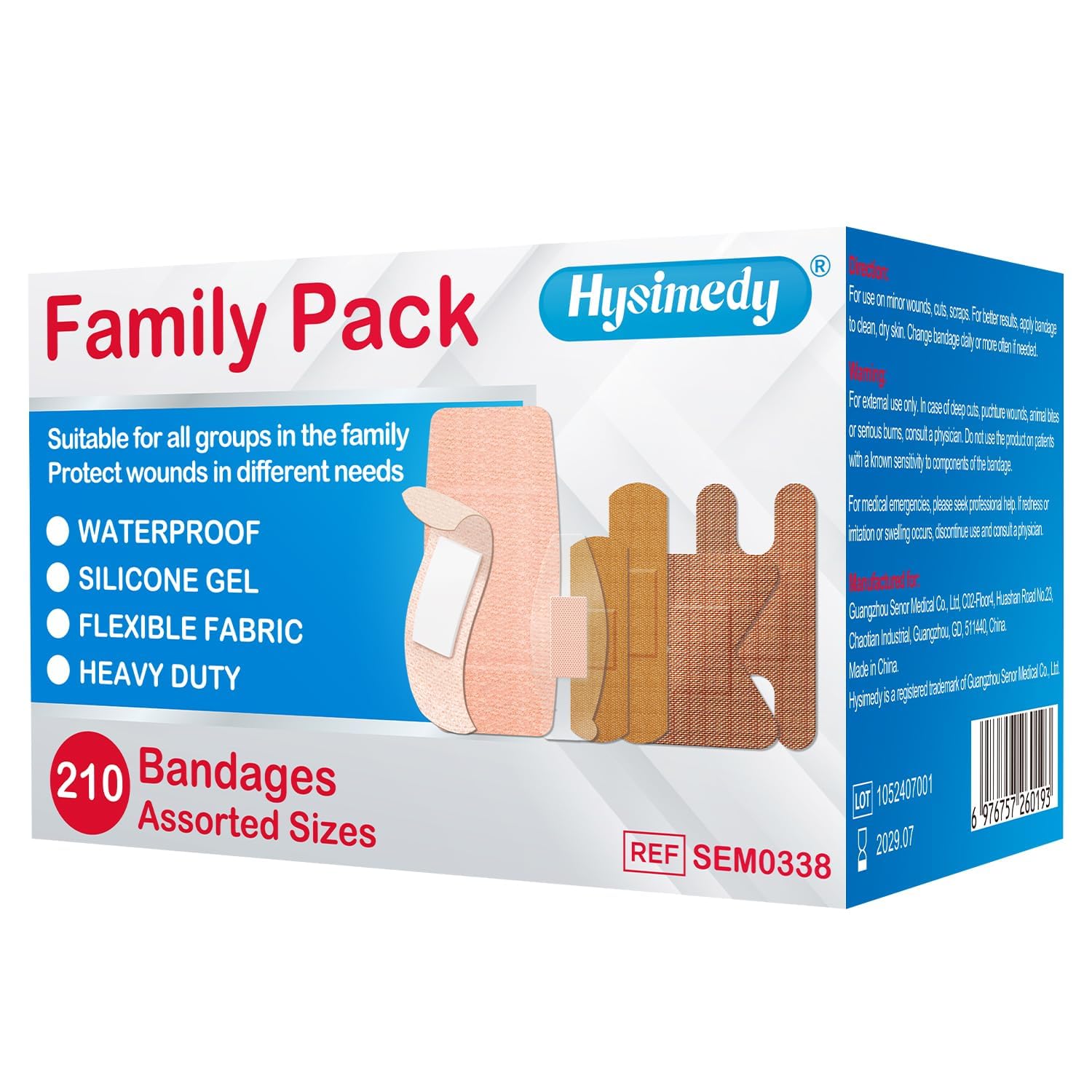 Hysimedy empaque frontal del pack 210 vendajes para reposición rápida