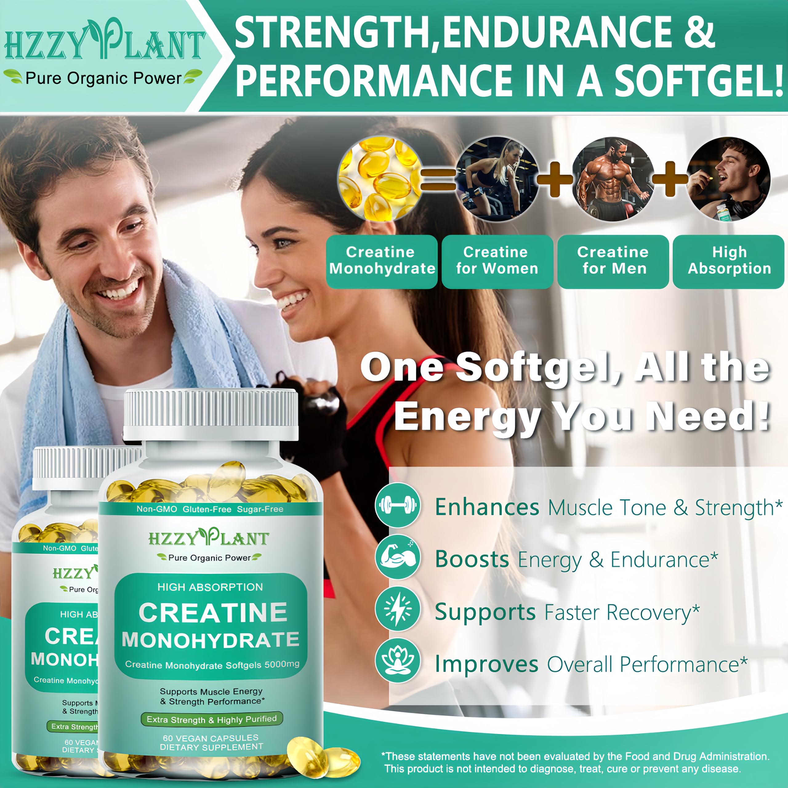 HZZYPLANT mano sosteniendo softgel para mostrar tamaño y facilidad
