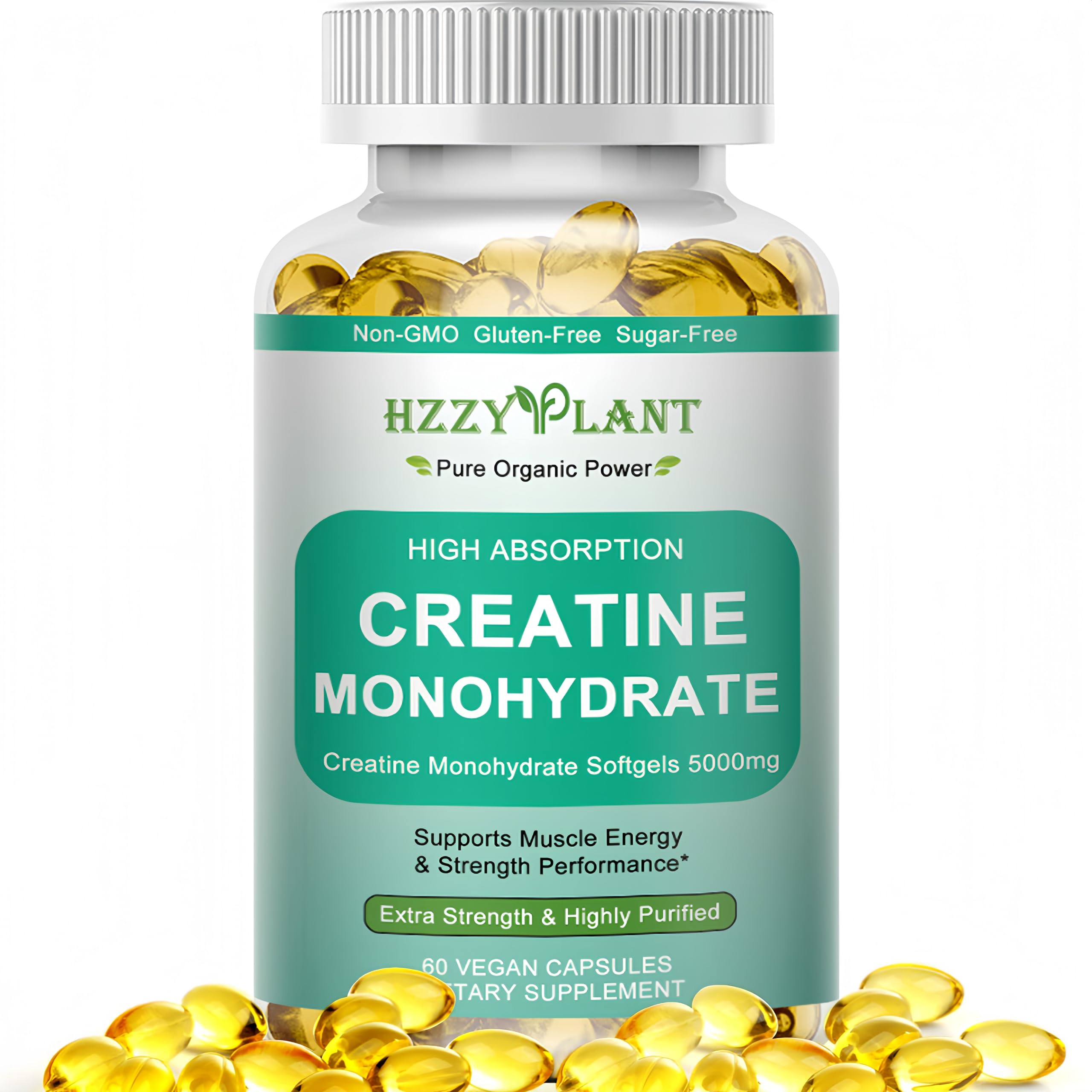 HZZYPLANT empaque frontal mostrando creatina 5000mg y conveniencia