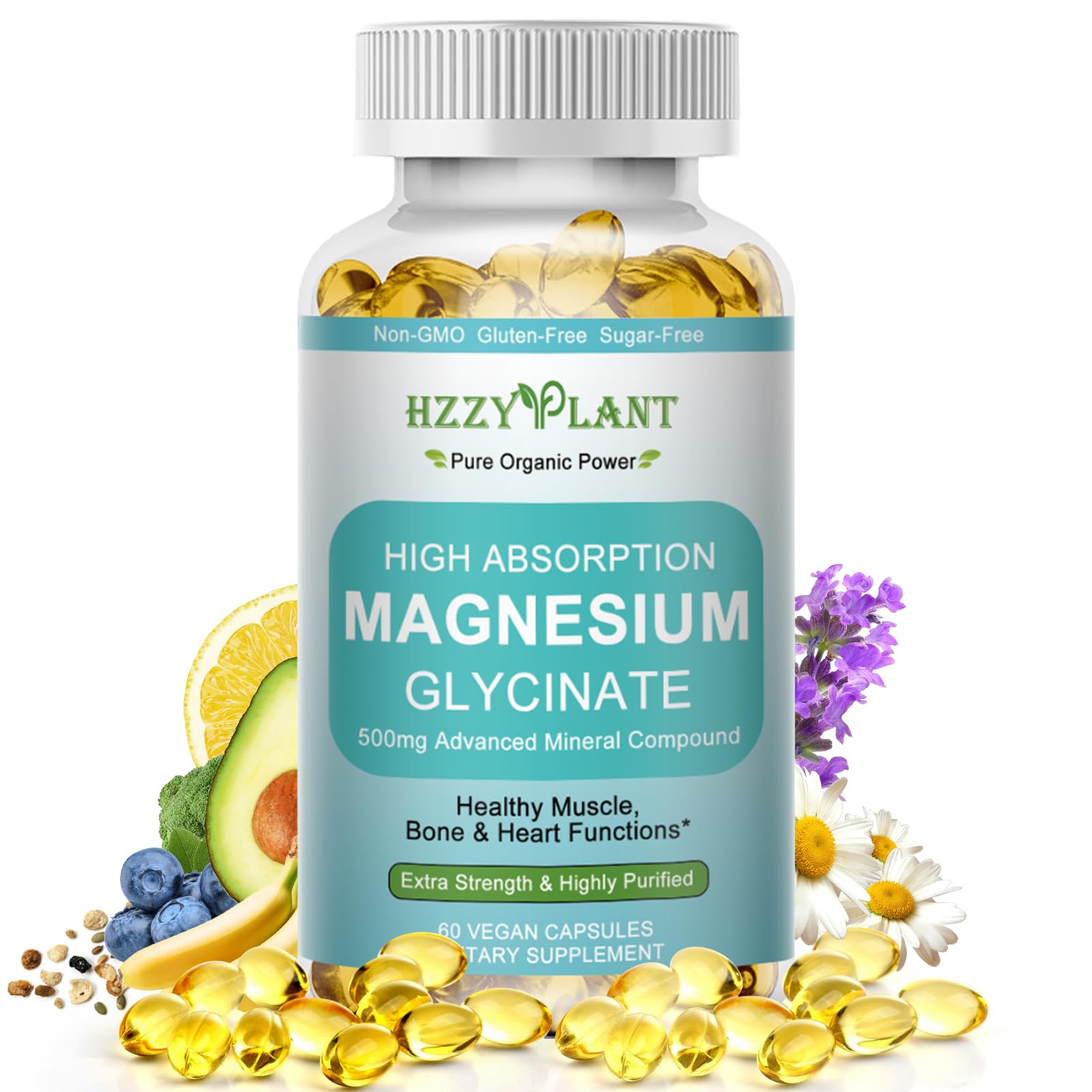 HZZYPLANT frasco frontal de softgels mostrando envase claro y ventaja de uso