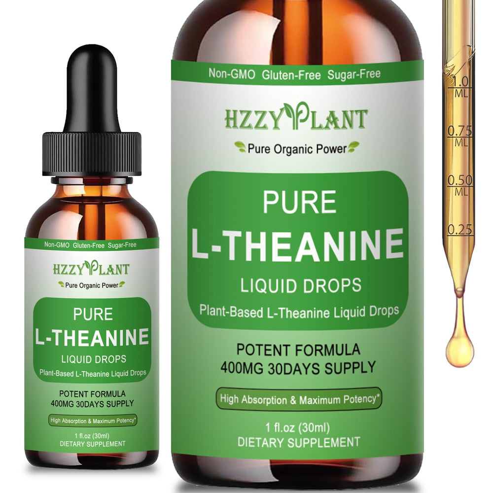 HZZYPLANT L-teanina gotas: botella con 400 mg para relajación y concentración.
