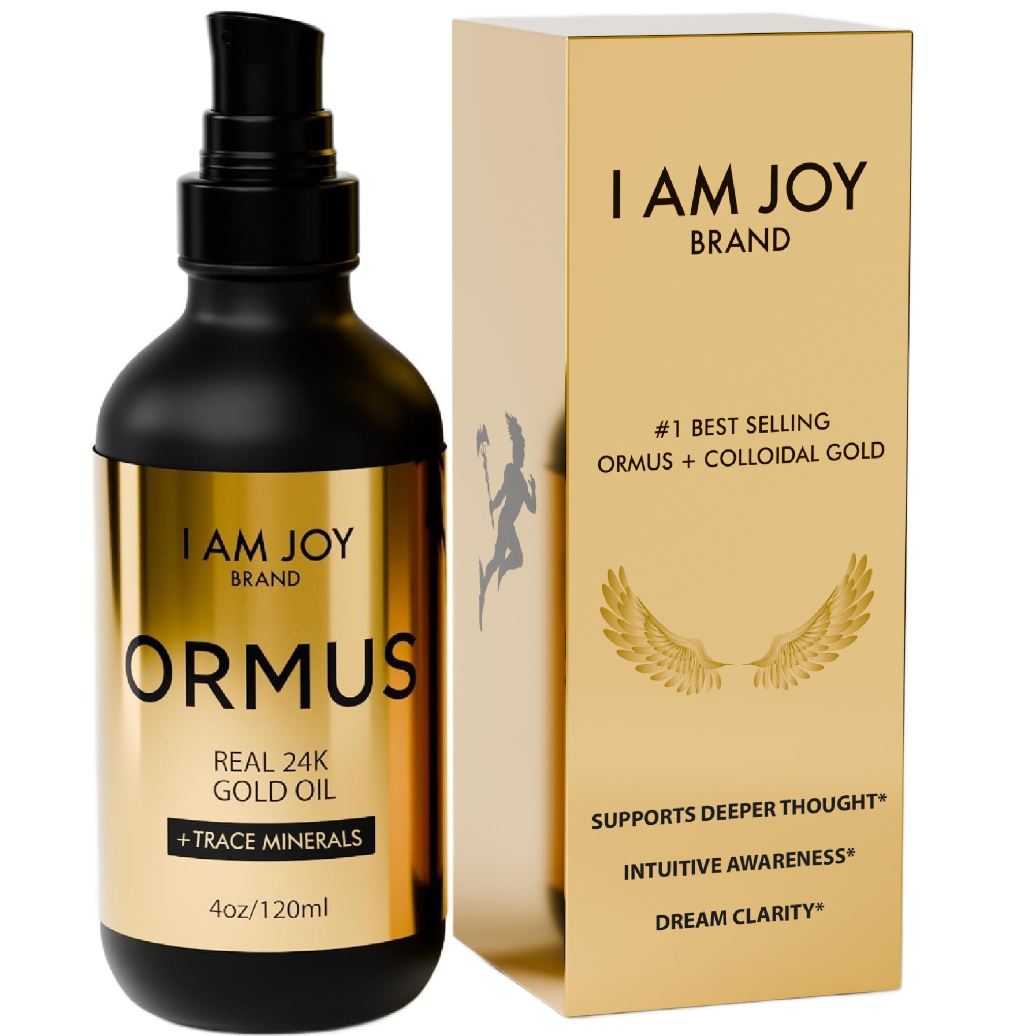 I Am Joy Co. caja y botella 4oz sobre mesa, comunica presentación completa