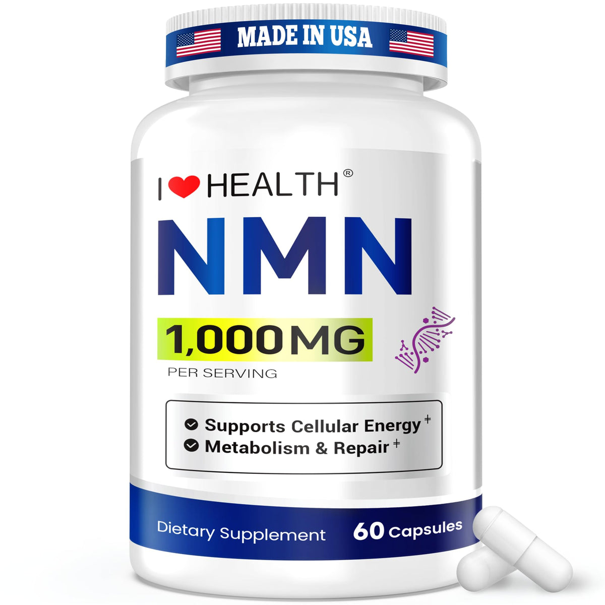 I LOVE HEALTH frontal del envase mostrando dosis alta y beneficios