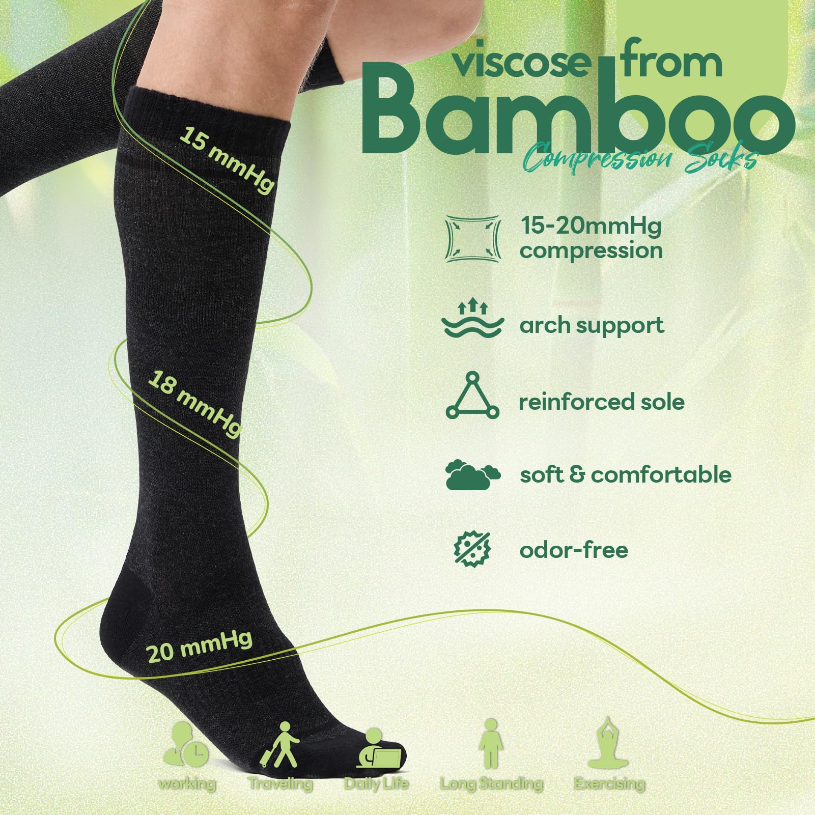 Iambamboo etiqueta con materiales Sorbtek y Lycra destacando durabilidad
