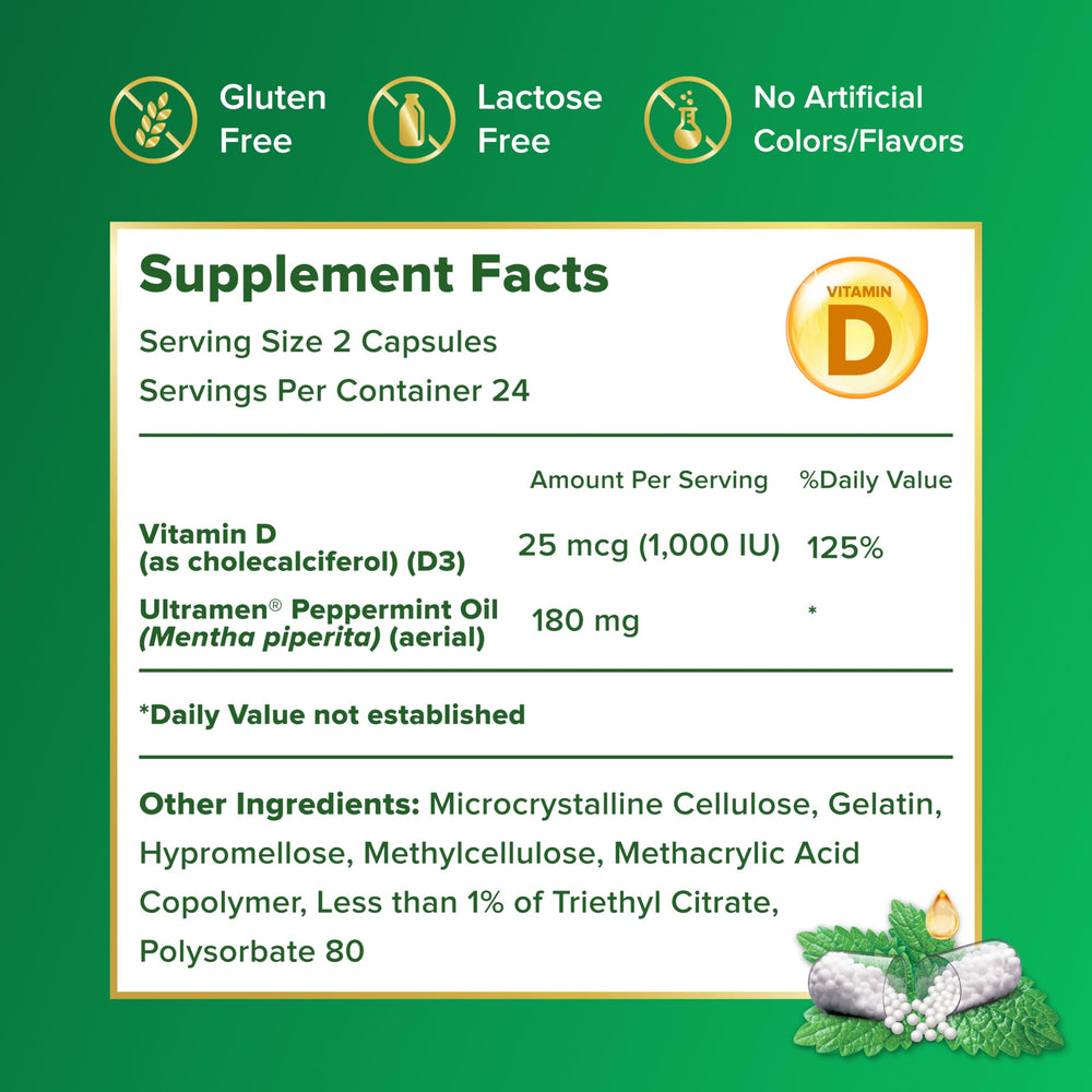 Etiqueta nutricional de IBgard mostrando Vitamina D y ingredientes clave