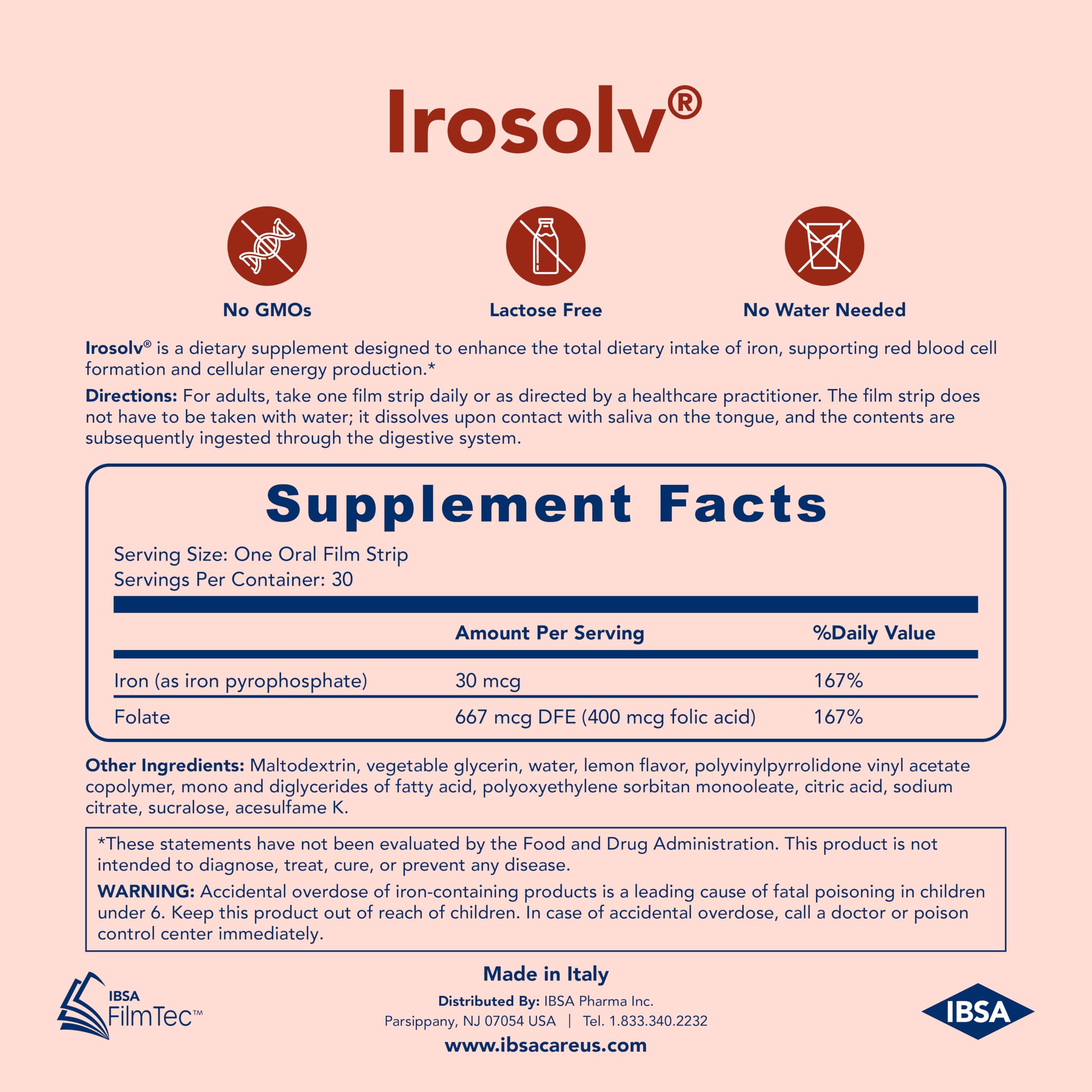 Ibsa Irosolv etiqueta con información nutricional clara y transparente