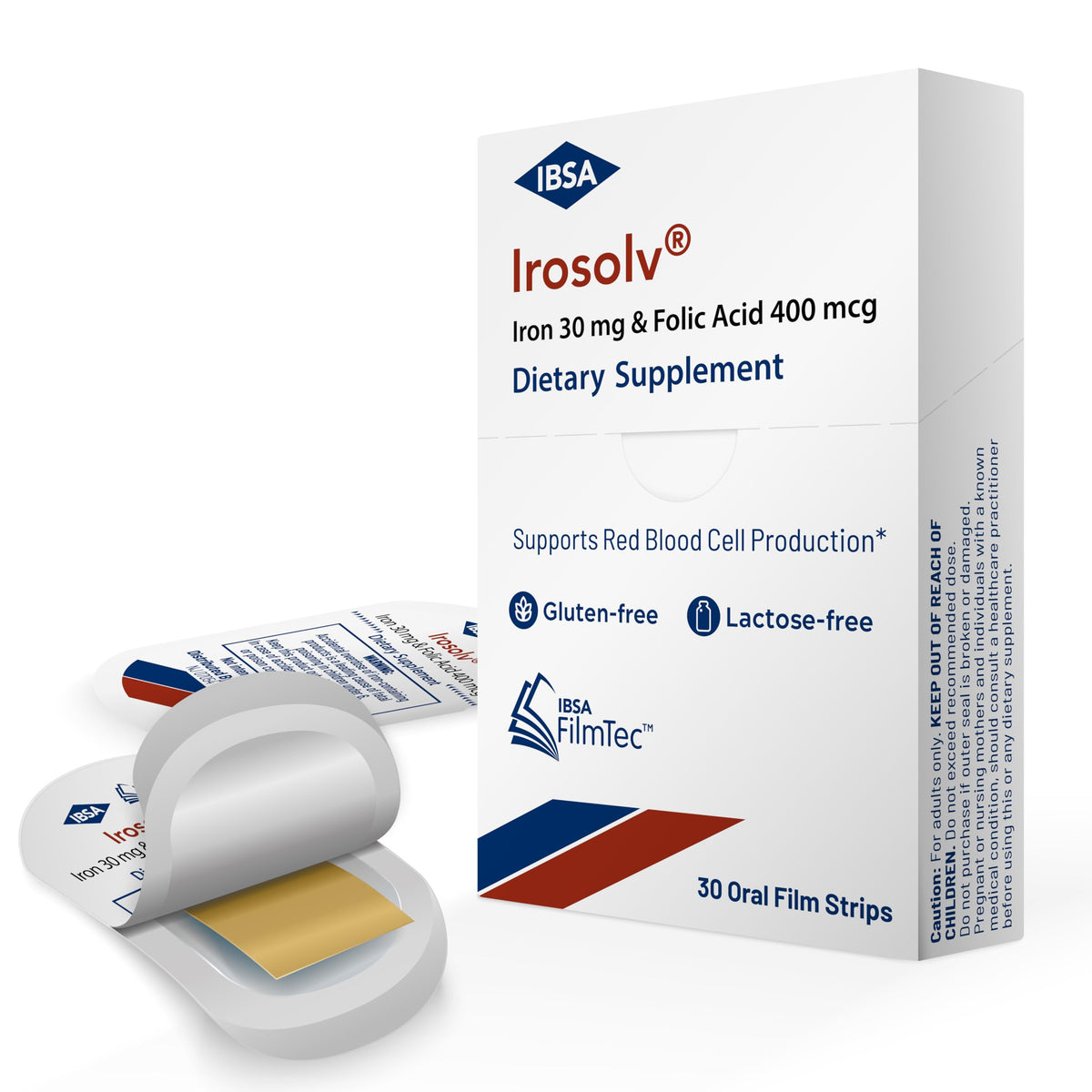 Ibsa Irosolv frontal del envase mostrando tiras y beneficio de conveniencia