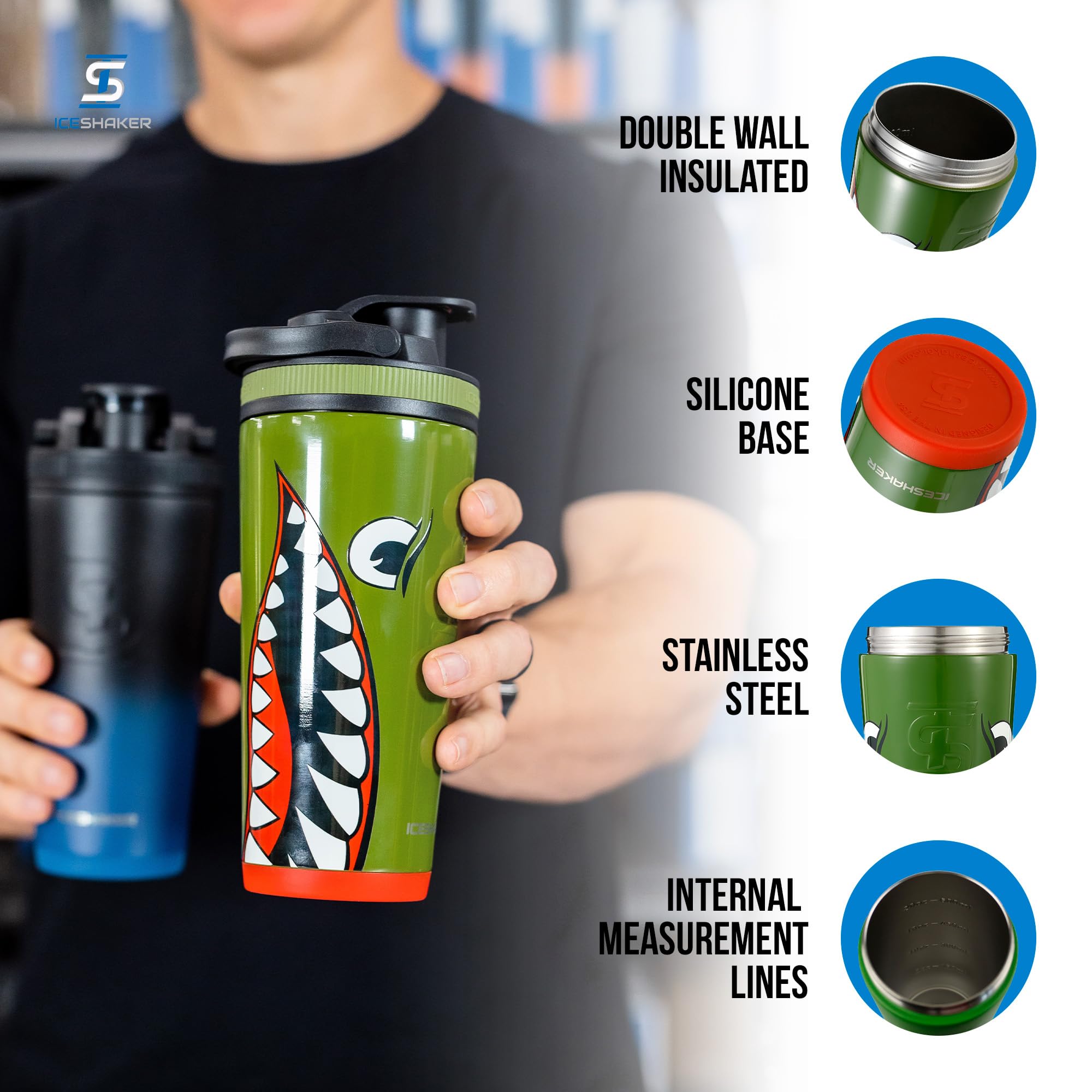 Ice Shaker detalle de la tapa y agitador de rosca para mezclas homogéneas