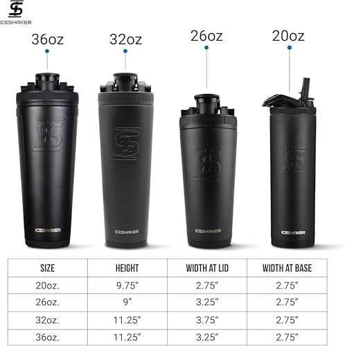 Ice Shaker comparación de tamaño junto a una botella para visualizar capacidad 26 oz