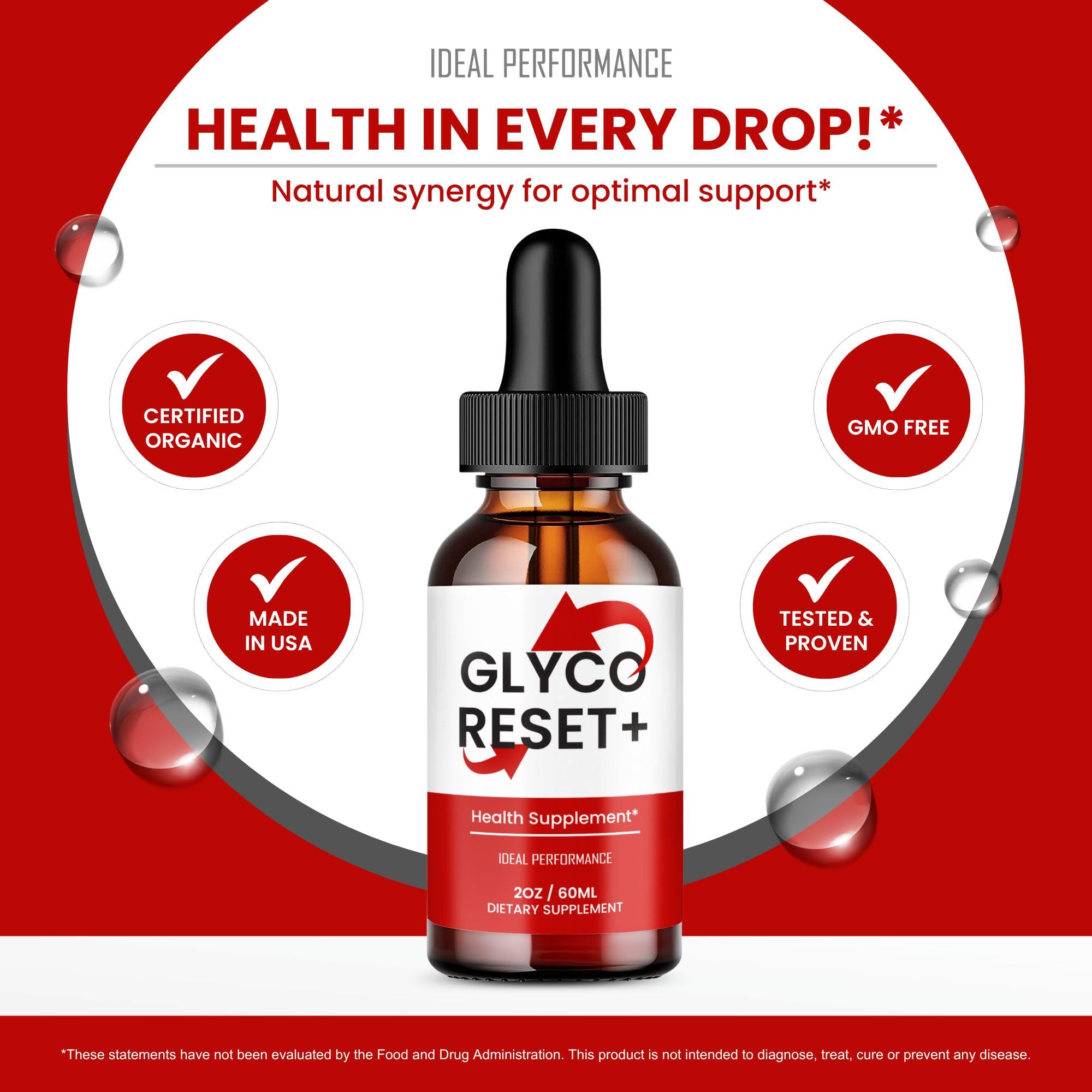IDEAL PERFORMANCE Glyco Reset etiqueta con información y lista de ingredientes clara