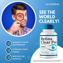 mano sosteniendo una cápsula Retina Clear IDEAL PERFORMANCE para comparar tamaño y dosificación