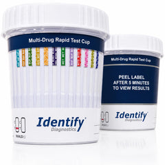 Identify Diagnostics vista frontal de la taza con etiquetas claras y beneficio de lectura rápida