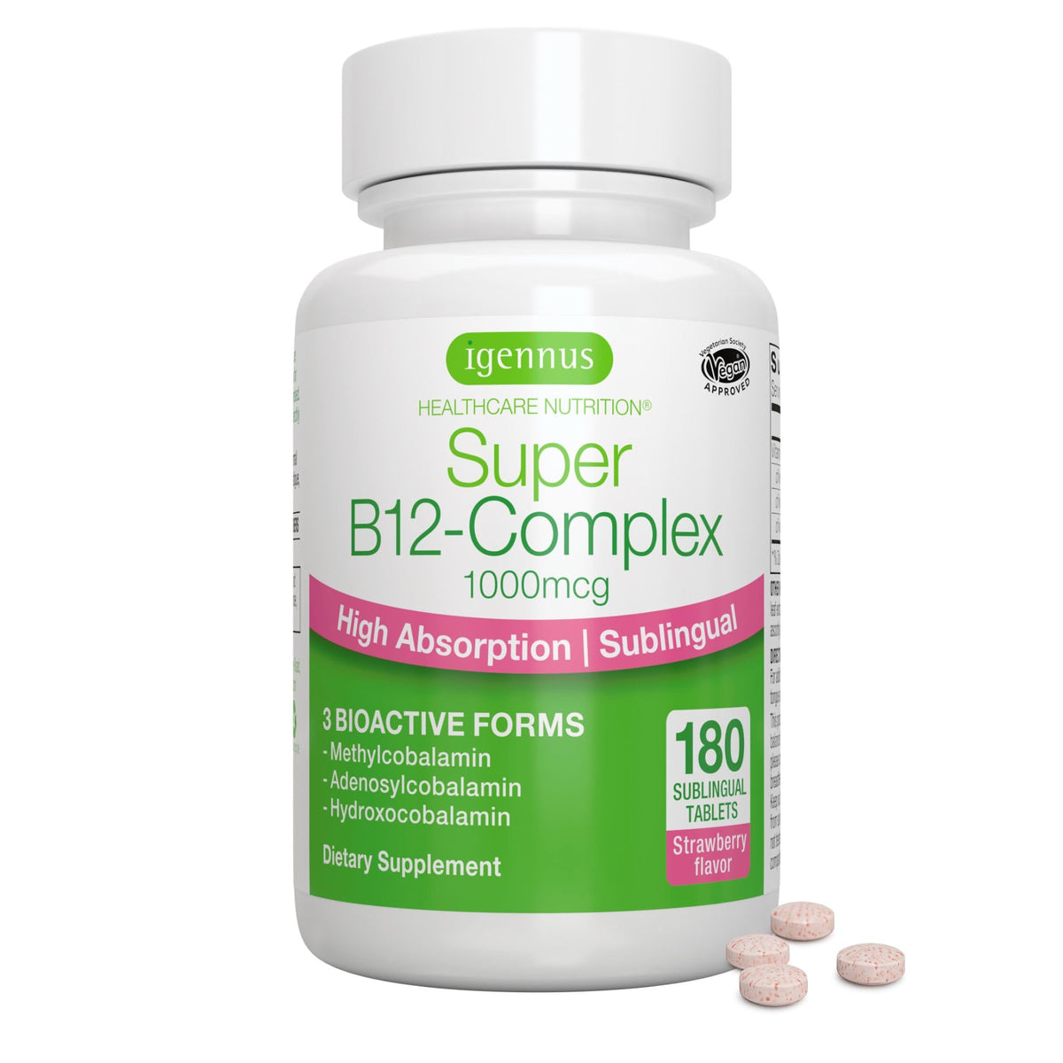 Igennus bote frontal mostrando B12 Complex 1000 mcg, clara presentación y confianza