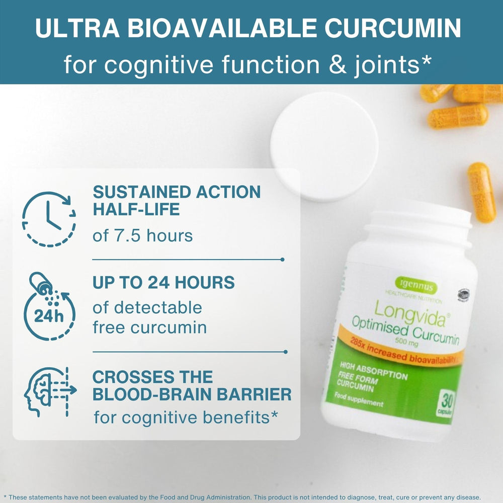 Igennus Longvida Curcumin cápsula vegetal en primer plano mostrando textura
